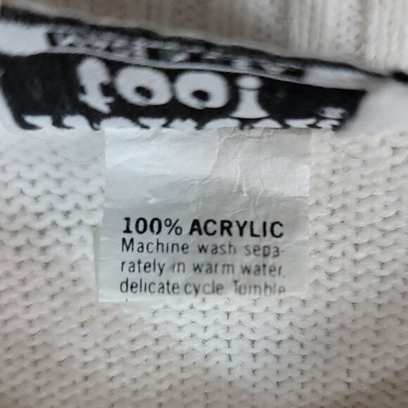 Keneth Too Sweater Cardigan White Large Laser-Cut Diamond Button Long Sleeve VTG - Picture 5 of 6